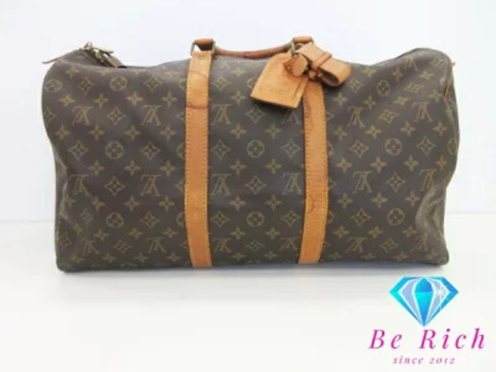 Louis Vuitton Keepall Monogram Boston Bag Brown Leather